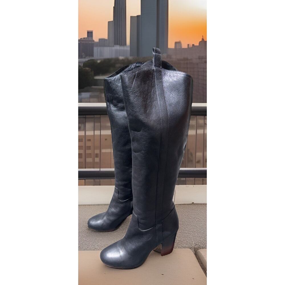 Womens Via Spiga Beckett Tall Chunky Heel Boots Black Sz 8.5 M